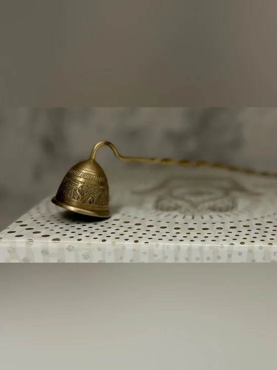 Vintage Etched Brass Candle Snuffer11.5” Long,Twisted Handle,Ornate Bell-Shaped - Picture 1 of 9